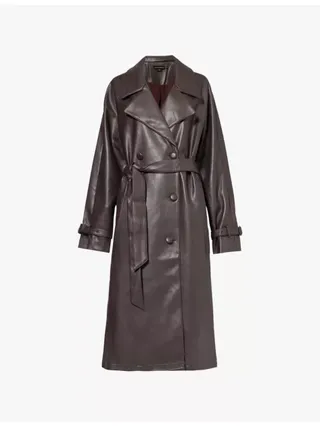 Uniform Double-Breasted Relaxed-Fit Faux-Leather Trench Coat