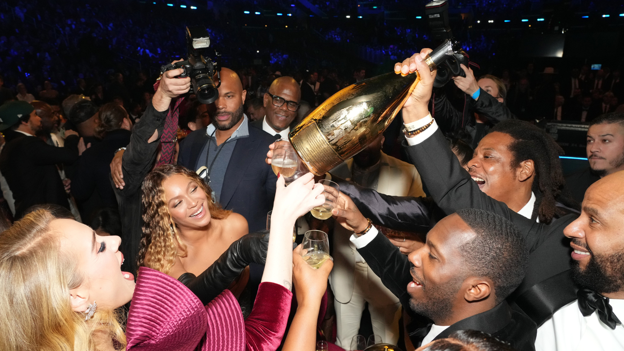 Adele, Beyoncé, Jay-Z, and Rich Paul attend the 65th GRAMMY Awards at Crypto.com Arena on February 05, 2023 in Los Angeles, California.