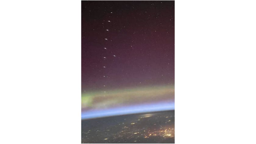 NASA astronaut captured this view of a SpaceX Starlink satellite train from the International Space Station. This image is a still from a video posted on X on Oct. 7, 2025.