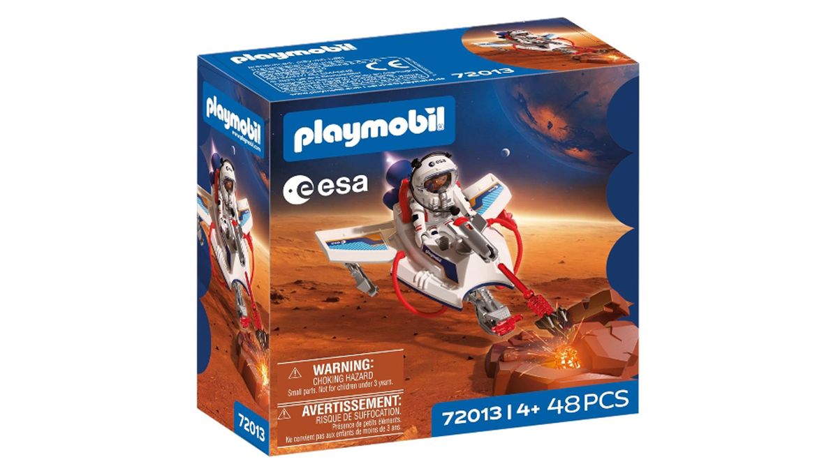 Producto de un set espacial de Playmobil colocado delante de un fondo blanco.
