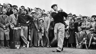 Ben Hogan hitting a shot during the 1953 Open at Carnoustie