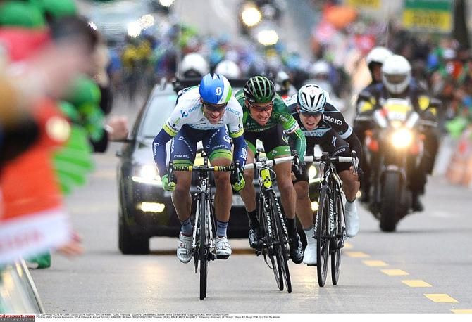 Michael Albasini (Orica-GreenEdge) leads the charge to the line