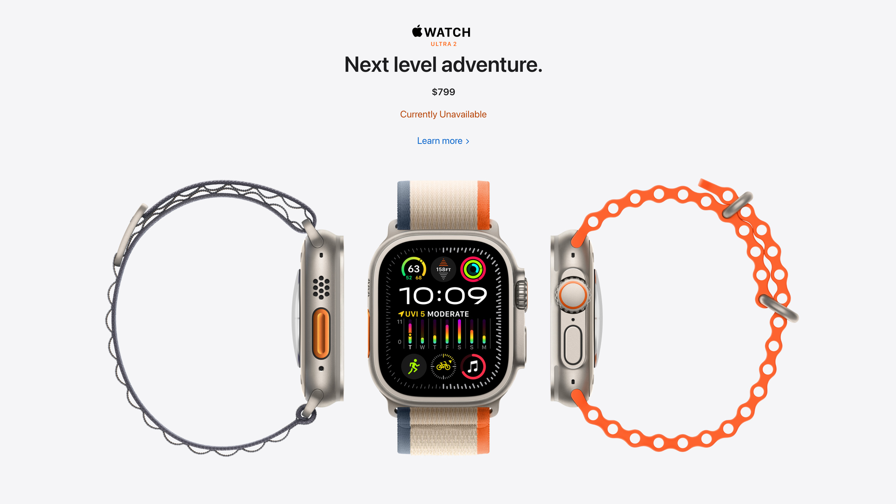 Ein Screenshot von der Apple Store-Website, der zeigt, dass die Apple Watch Ultra 2 nicht zum Kauf verfügbar ist