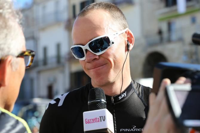 Chris Froome talks to the press before stage 5