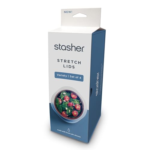 Stasher Premium Reusable Silicon Stretch Lids Variety 4-Pack, Clear, 9”, 6.5”, 4.5”, 2.5” | Airtight Seal | Food Container Covers | Bpa Free, Leak-Free, Dishwasher Safe, Microwave Safe, Eco-Friendly