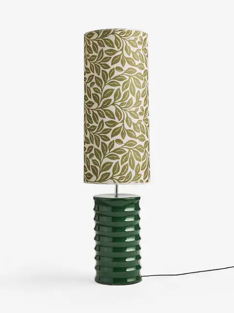 Lia Gold x Next, Lia Gold X Next Green/ecru Leaf Print Ribbed Ceramic Base Floor Lamp - Size One
