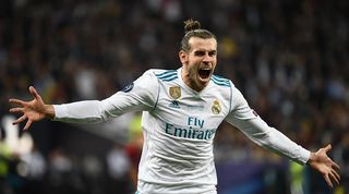 Gareth Bale Real Madrid celebrates overhead kick in Champions League final against Liverpool