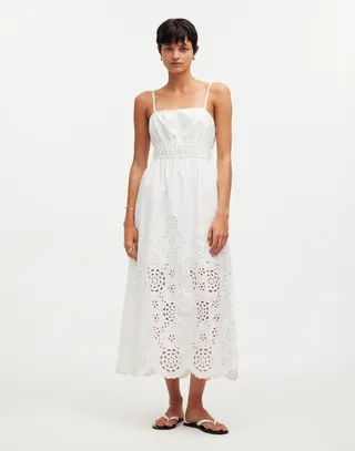 Embroidered Tank Midi Dress in Poplin