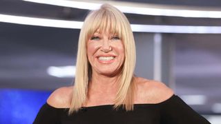 Actress Suzanne Somers visits “Extra” at Burbank Studios on February 19, 2020 in Burbank, California. 
