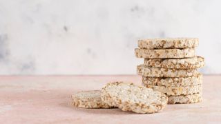 Wholegrain rice cakes stacked on top of each other