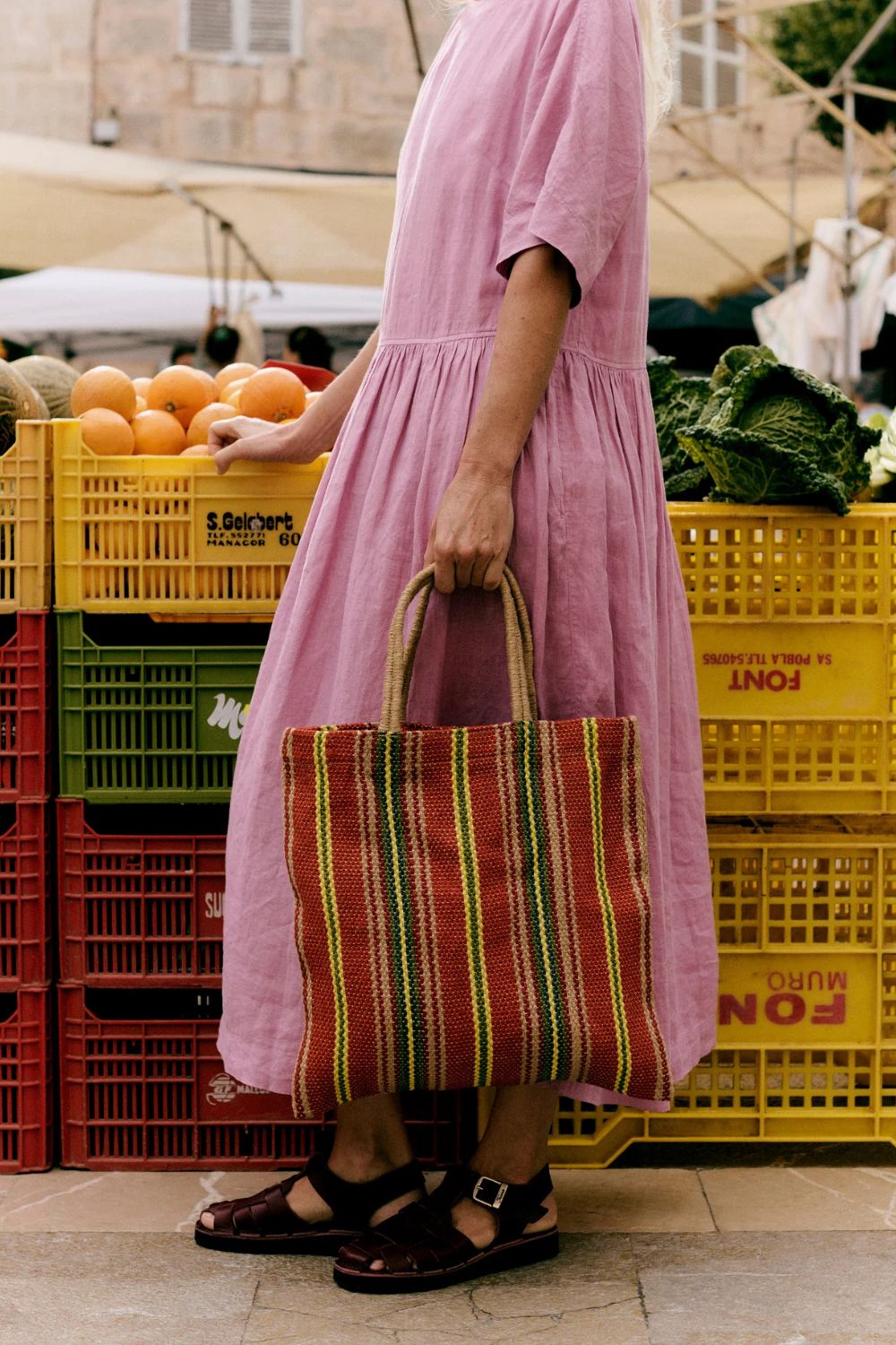Toast Turtle Bags Stripe Jute Tote