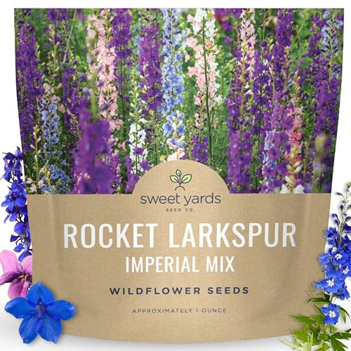 Rocket Larkspur - Imperial Mix - Large 1 Ounce Packet - 8,000 Flower Seeds for Planting - Consolida Ajacis