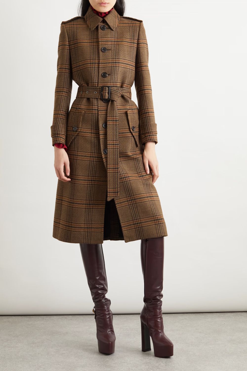 Saint Laurent Belted checked wool trench coat