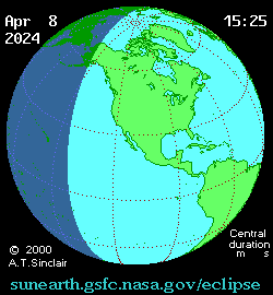 animation showing the path of the total solar eclipse on April 8 across the Americas.
