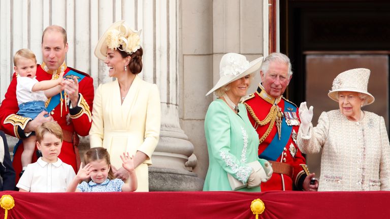 Trooping The Colour 2019 showing the Cambridge family and the Queen