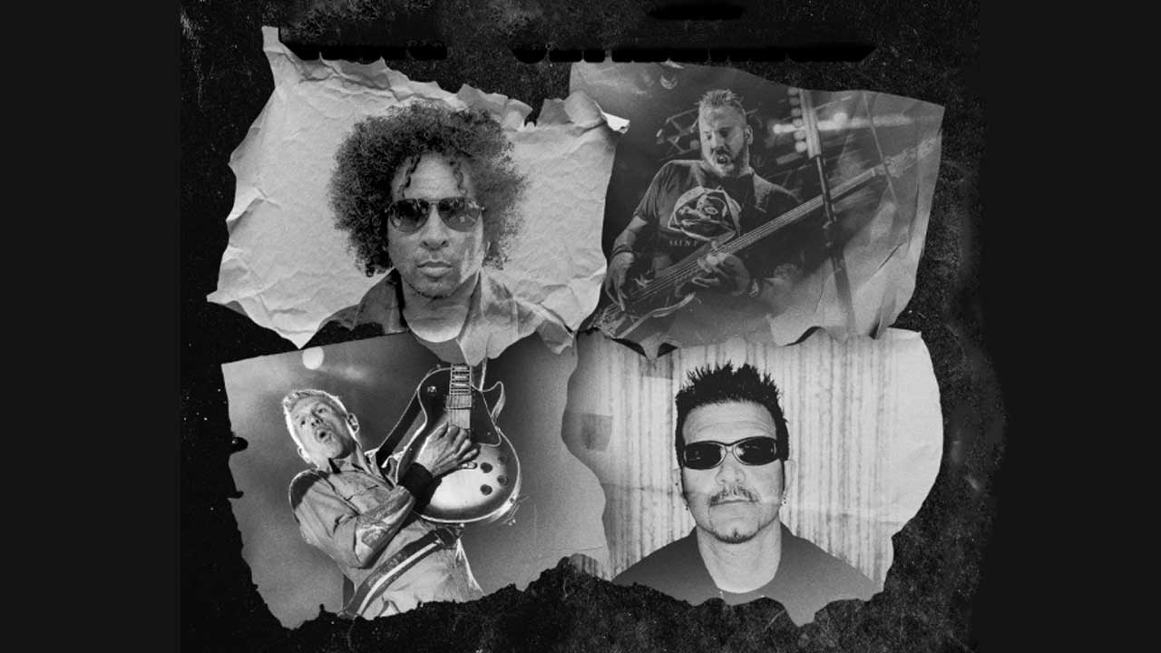 King Ultramega publicity collage featuring shots of William DuVall, Bill Kelliher, Mark Menghi and Charlie Benante