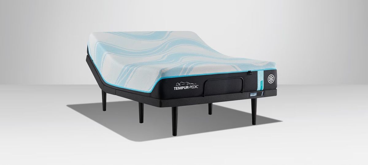 A Tempur-Pedioc Tempur Breeze mattress shown upon a Tempur-Ergo Smart Base bed frame