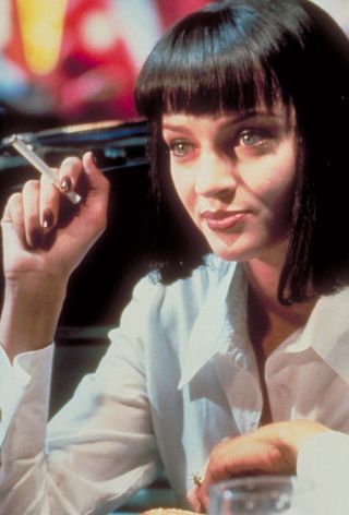 Uma Thurman with dark red nails in Pulp Fiction
