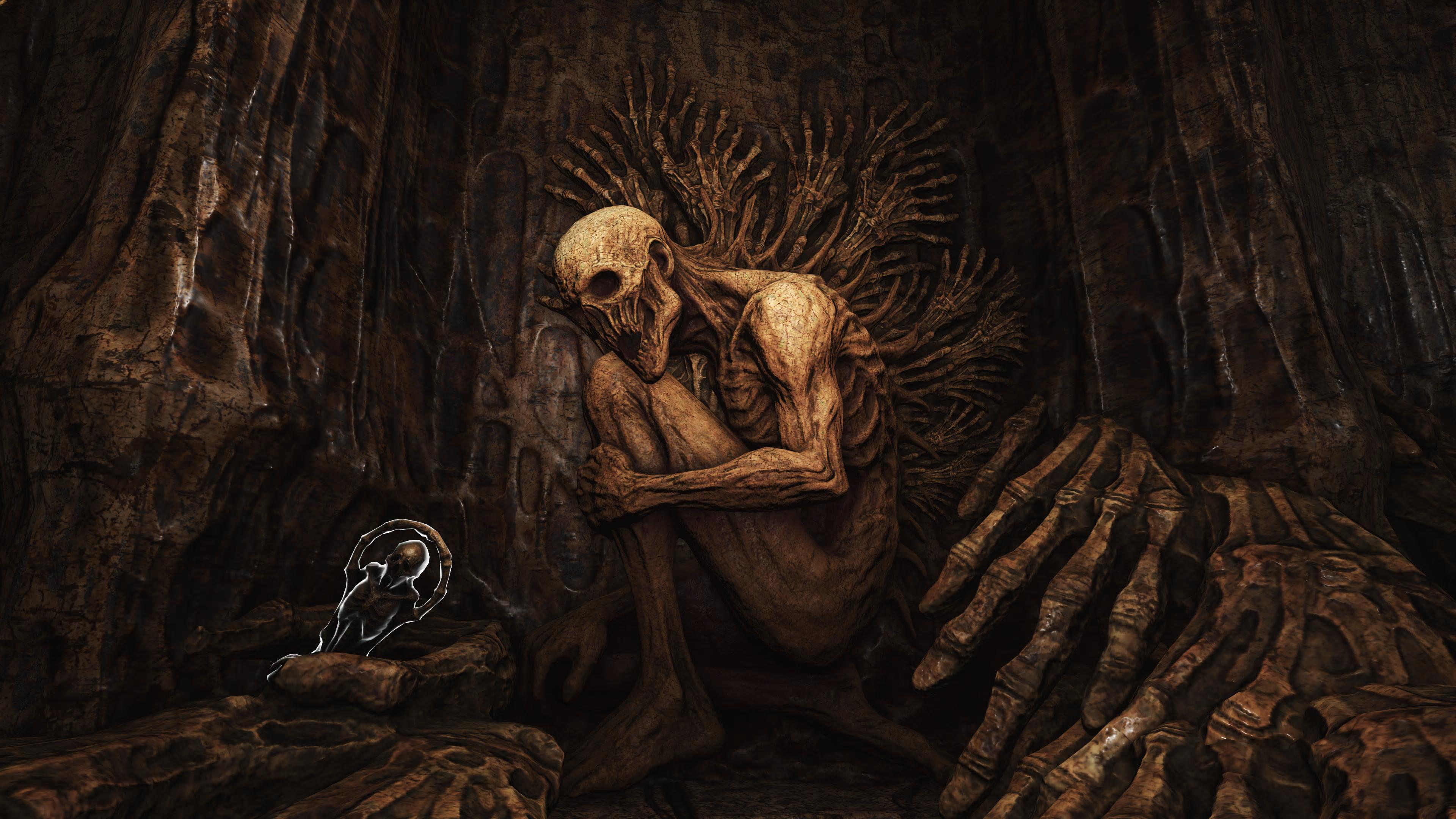 Scenes from a video game inspired by Giger and Beksinski