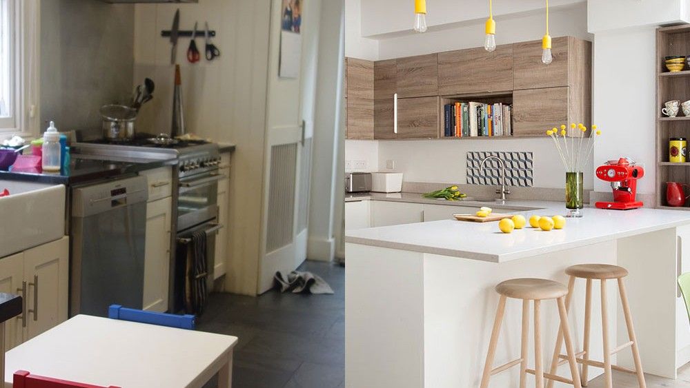 kitchen makeover before and after grey to white