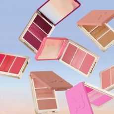 Morphe cheek face palettes with ombre blue and pink background.