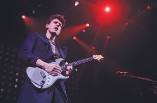 Mayer plays a PRS Silver Sky in a Tungsten finish