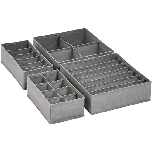Amazon Basics Deep Drawer Organizer for Clothes, Collapsible Storage Boxes for Socks, Underwear and Baby Items, Set of 2, Gray