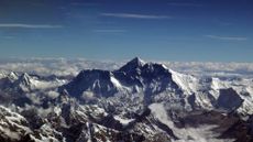 A view of Mount Everest from an airplane