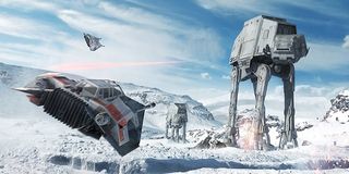 A battle unfolds on Hoth in Star Wars: Battlefront.