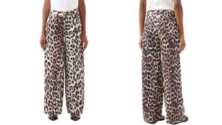 composite of model wearing Ganni Leopard Print Wide Leg Jeans
