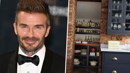 David Beckham and a dark gray kitchen