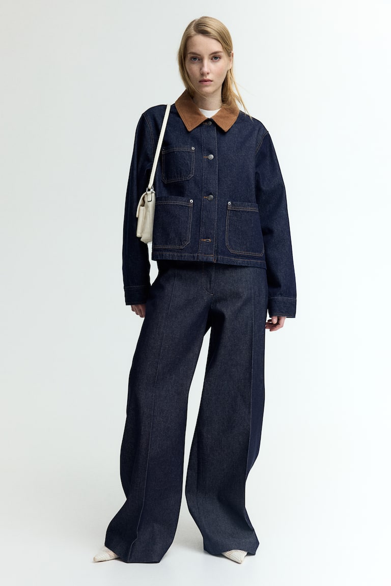Corduroy-Collar Denim Jacket