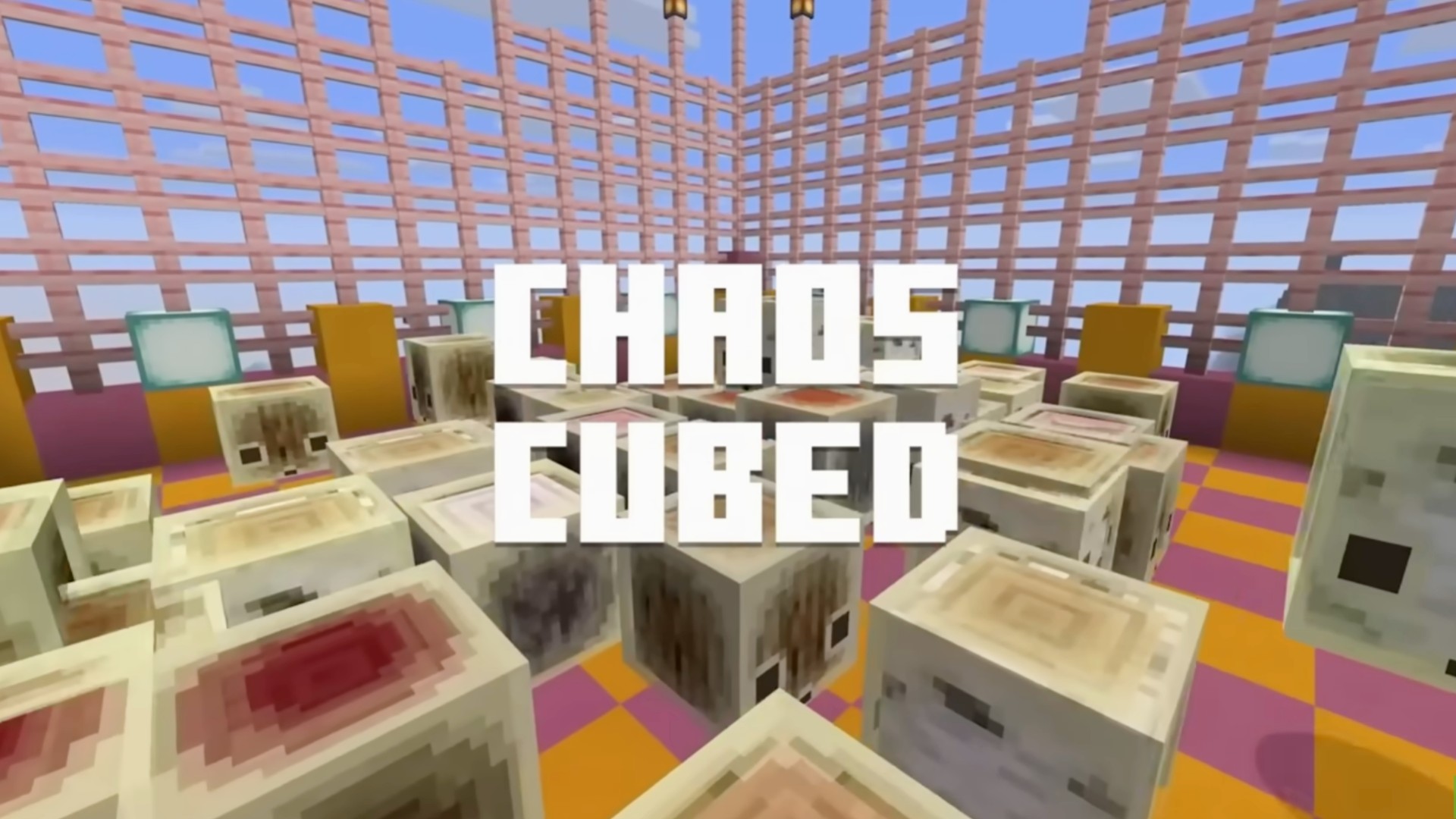 A corral of Sulphur Cubes promotes the Chaos Cubed Minecraft update.