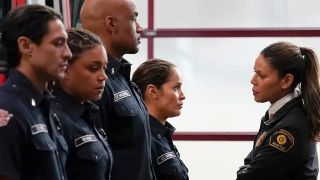 Some of the firefighters, wearing formal uniform, face inspection in "Station 19" season 7