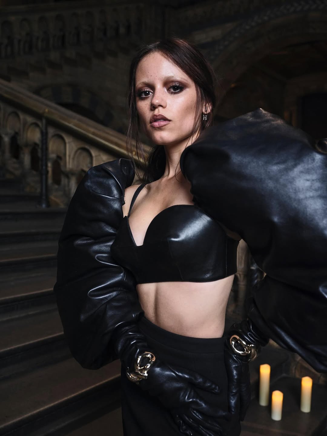 Jenna Ortega kicked off her Wednesday Season 2 press tour in a puff-sleeve leather Givenchy look