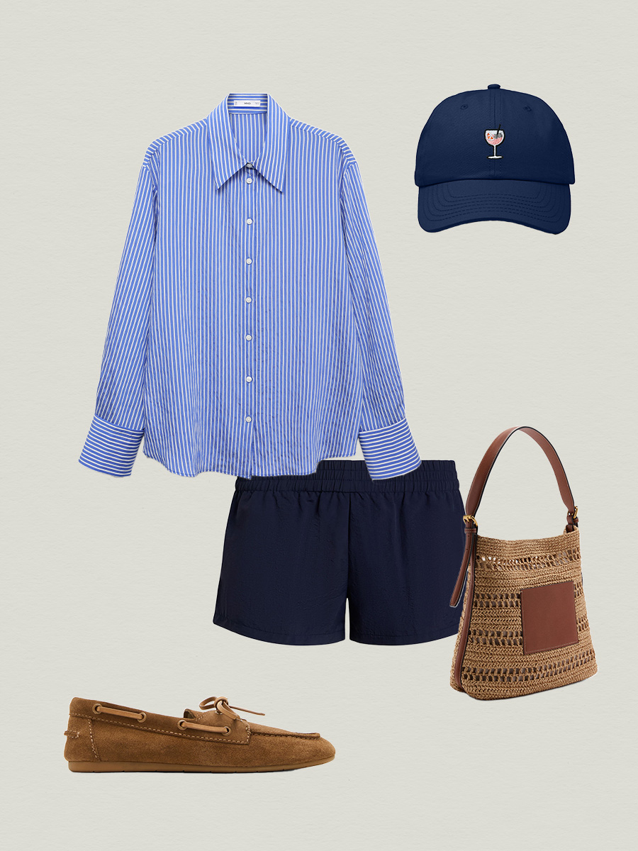Blue shirt and shorts outfit