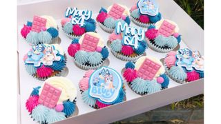 Images of varying different Bluey birthdya cake paraphernalia