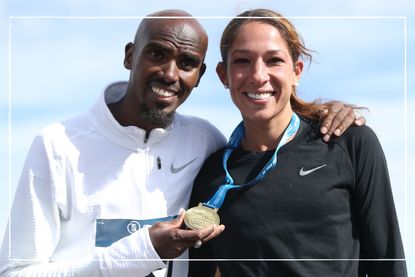 Mo Farah and his wife, Tania Nell, at the Great North Run in 2018