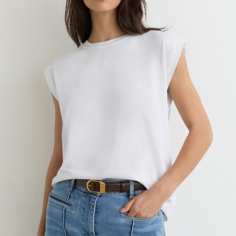 Millie Cotton Cap-Sleeve T-Shirt in White