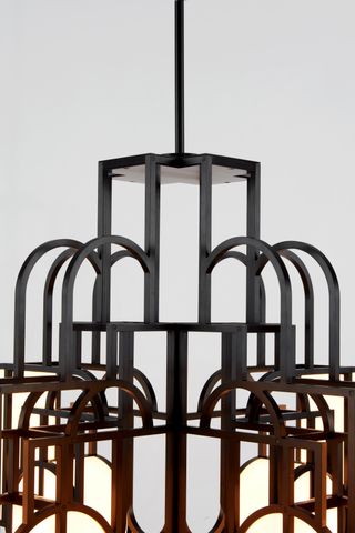 Detail of black anodised aluminium chandelier by Lara Bohinc for Roll & Hill