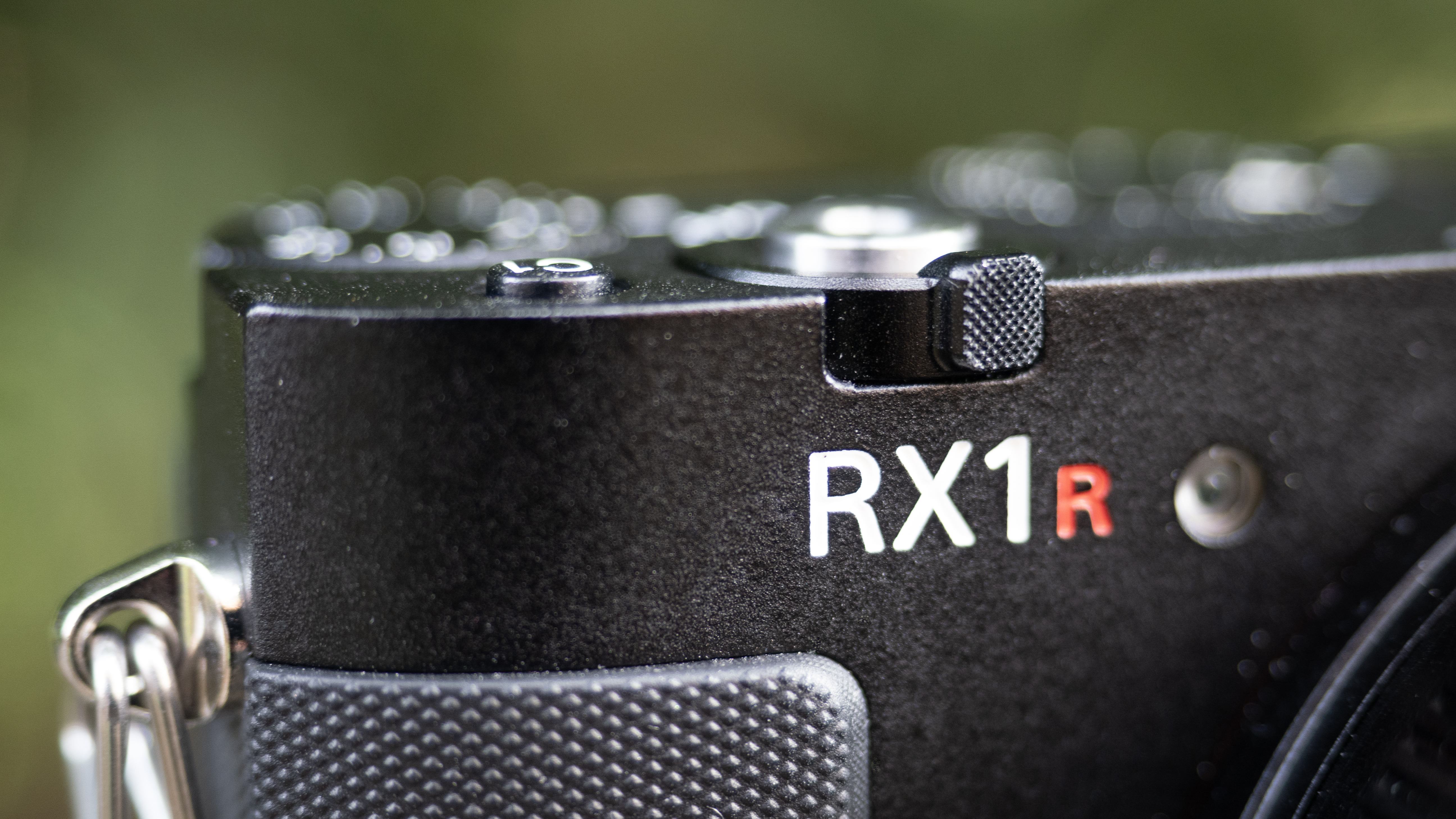 Sony RX1R III on a wooden surface in a woodland environment