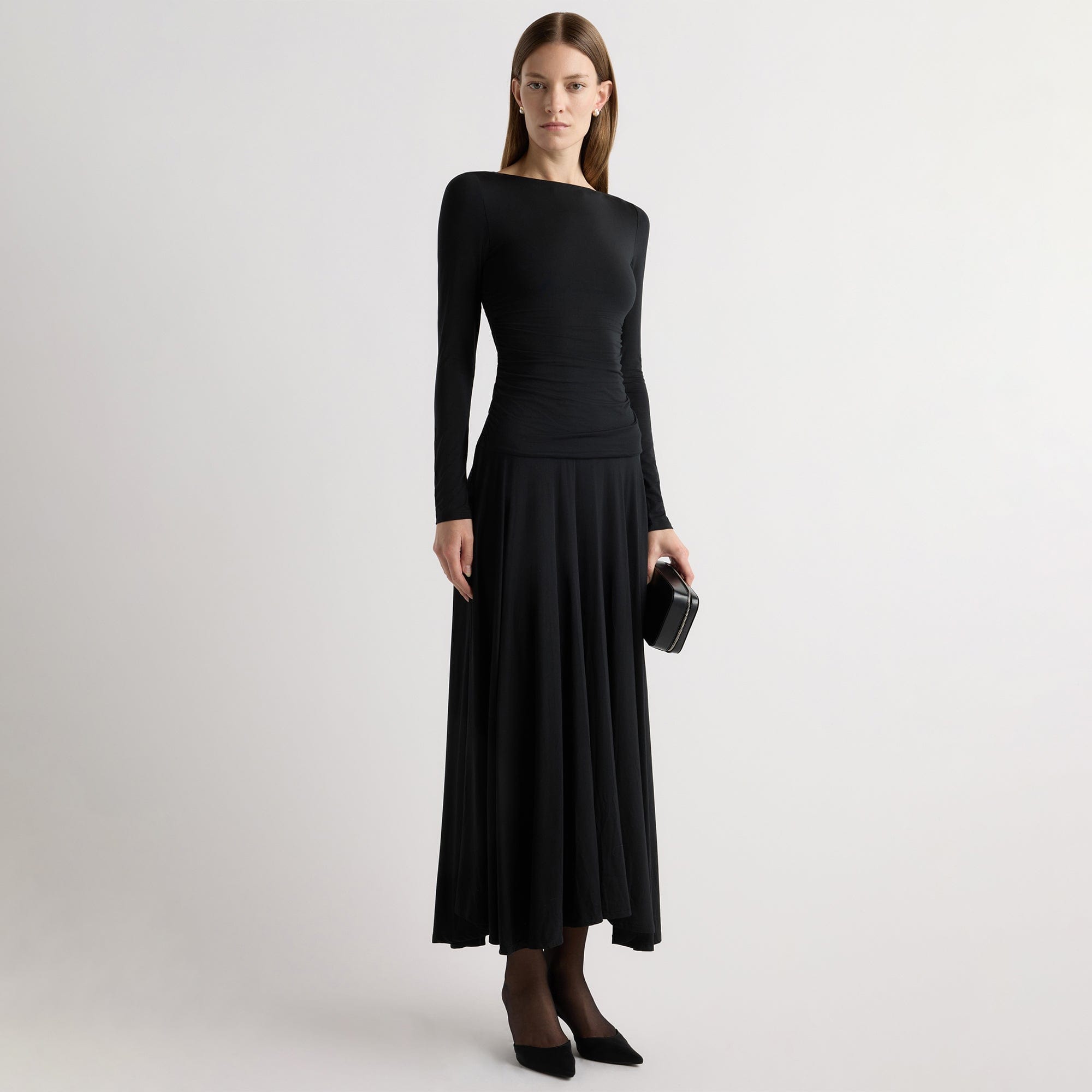 Tamryn Ruched Drop-Waist Dress Black / Xs