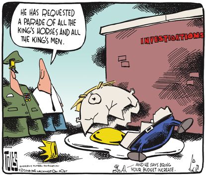 Political cartoon U.S. Trump Humpty Dumpty military parade