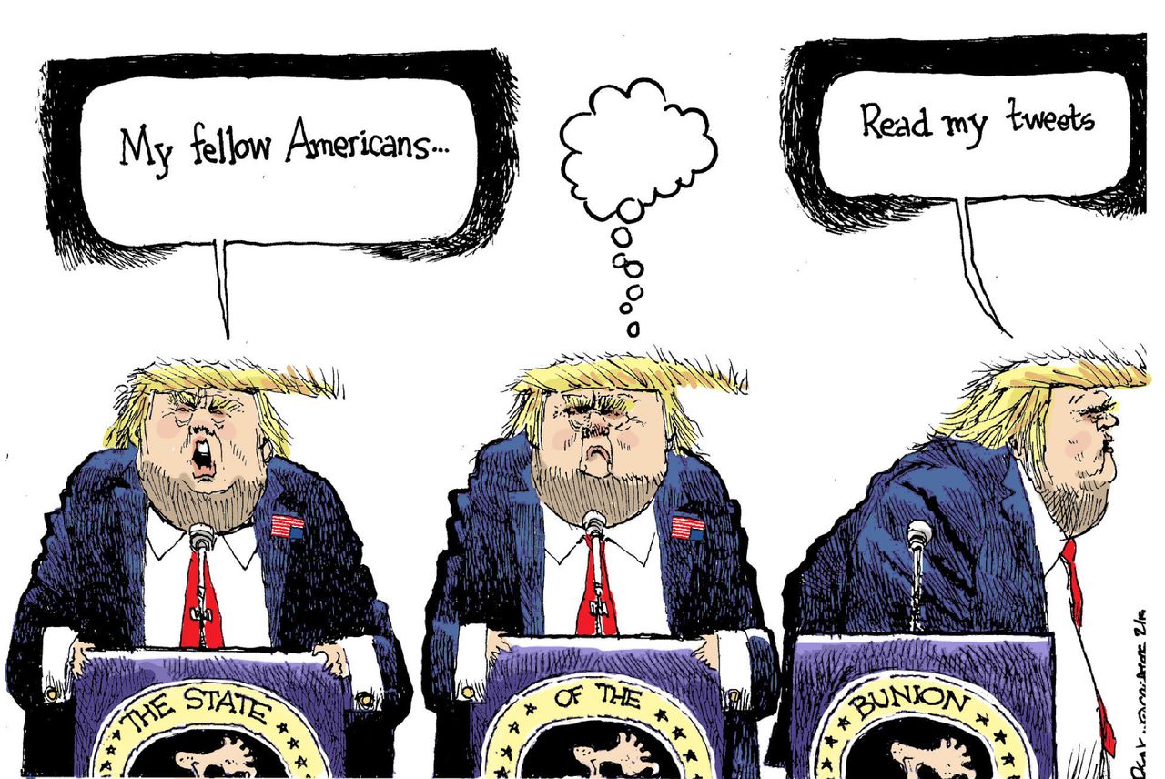 Political Cartoon U.S. Trump Read my tweets&amp;amp;nbsp;