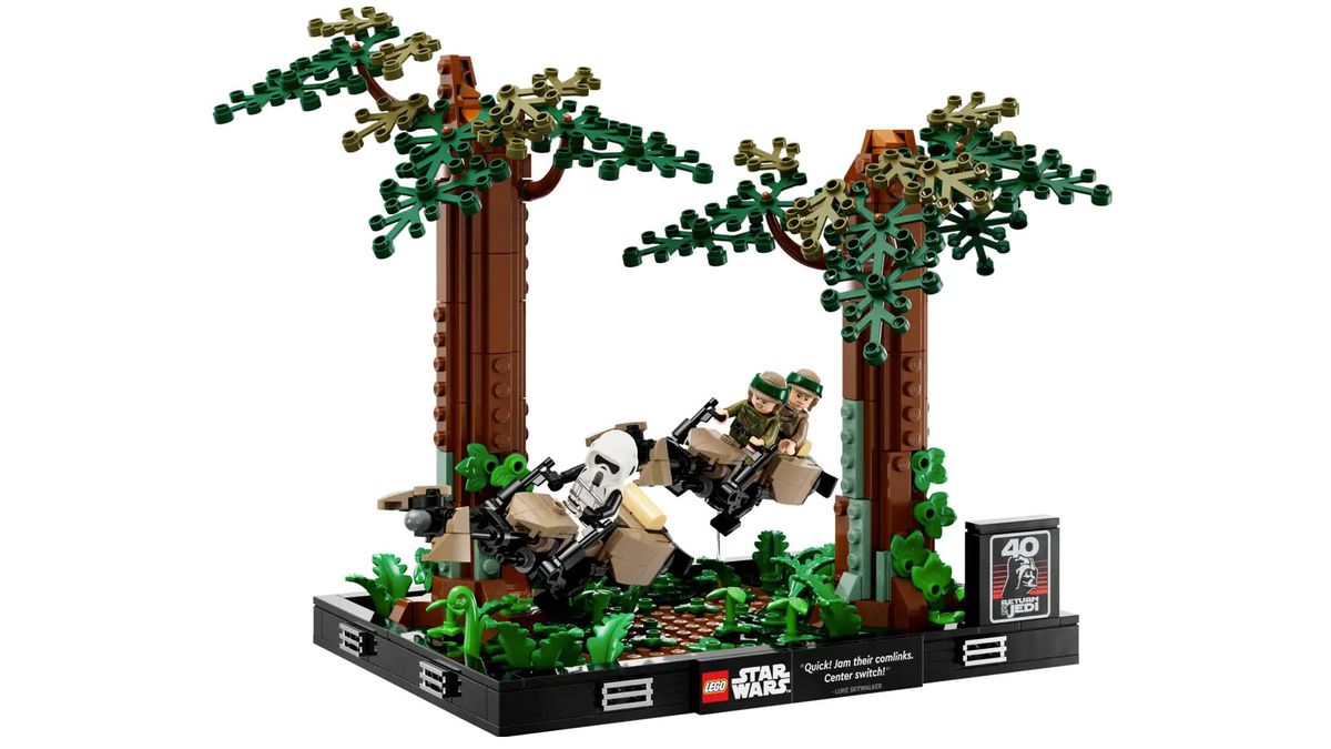 Lego Star Wars: Endor Speeder Chase Diorama on a plain background