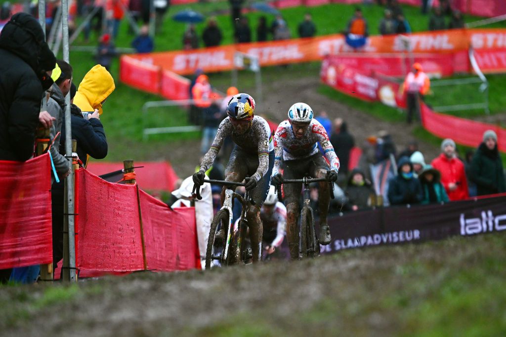 OVERIJSE BELGIUM NOVEMBER 20 Thomas Pidcock of United Kingdom and Team INEOS Grenadiers competes ahead of Michael Vanthourenhout of Belgium and Team Pauwels Sauzen Bingoal during the 62nd UCI Cyclocross World Cup Druivencross Overijse 2022 Mens Elite CXWorldCup Overijse Cyclocross on November 20 2022 in Overijse Belgium Photo by Luc ClaessenGetty Images