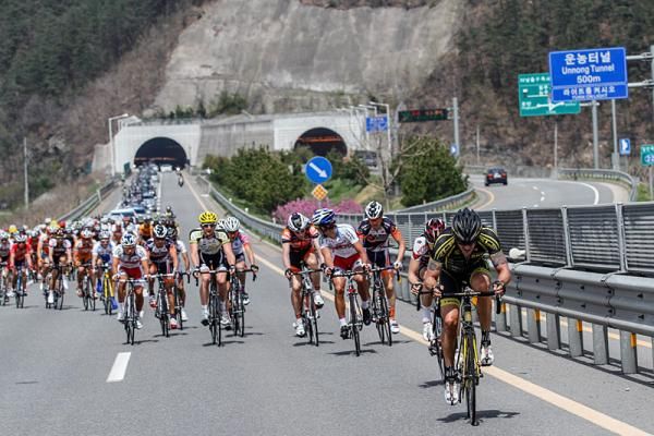 Riders on the attack during stage 3 of the Tour de Korea.