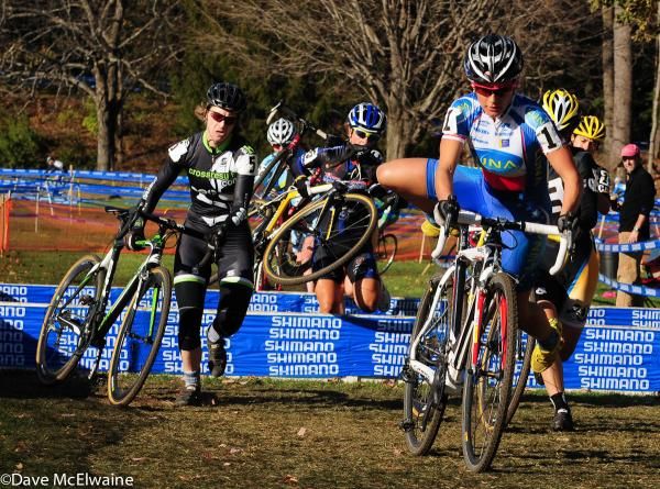 Katerina Nash (Luna Pro Team) chasing Van Gilder on lap one