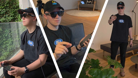 Hamish wearing the Xreal Aura glasses