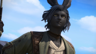 Erenville, a side character in Final Fantasy 14: Dawntrail, stands proudly on a ship with the sea breeze in his hair.